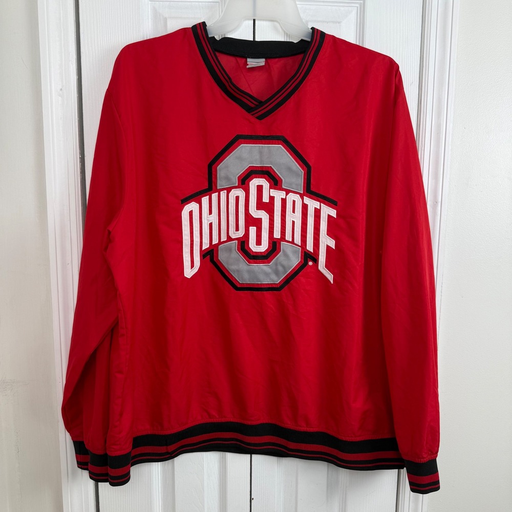 Ohio State Buckeyes Red V-Neck Windbreaker Pullover Block O Logo Mens XXL